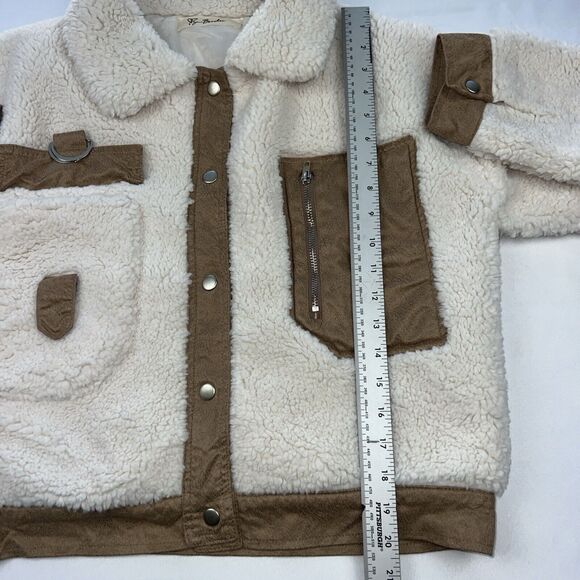 Lyn Burches Creme Colored Sherpa and Suede Trim Jacket Cozy Warm Snaps Casual - Picture 10 of 11